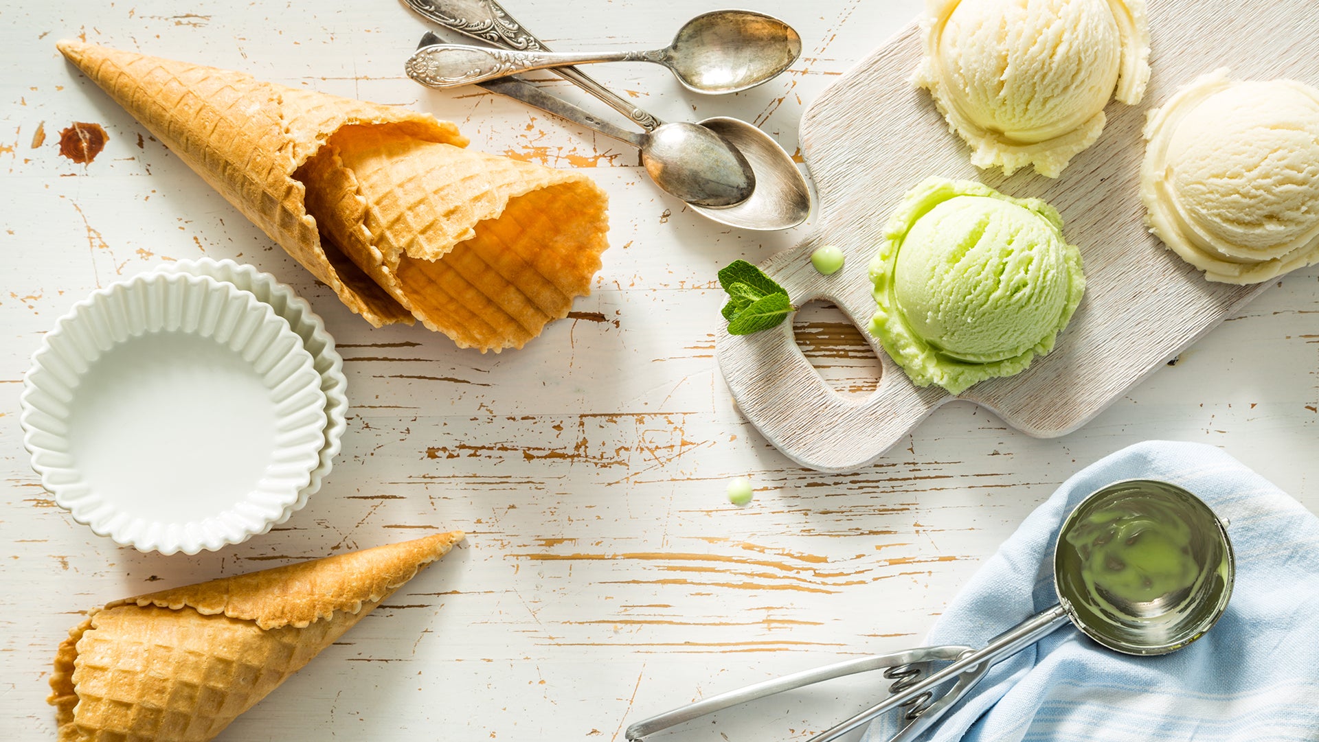 Three scoop flavoured ice cream